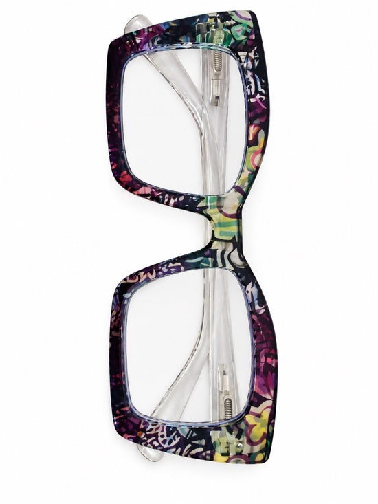 Accessories - Multicolor Patterned Square Reading Glasses - Clear Arms